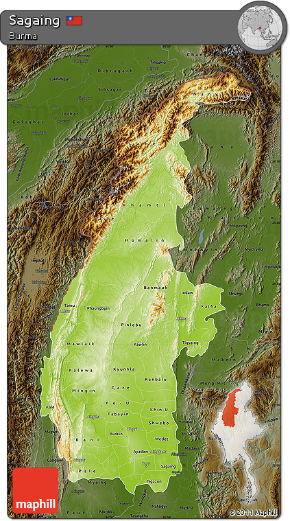 Physical Map of Sagaing, darken