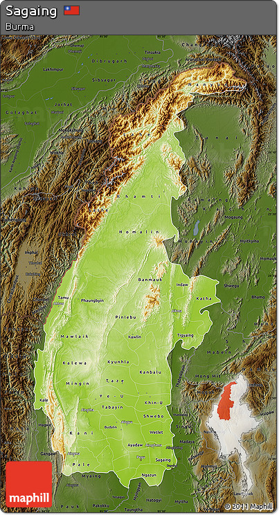 Physical Map of Sagaing, darken