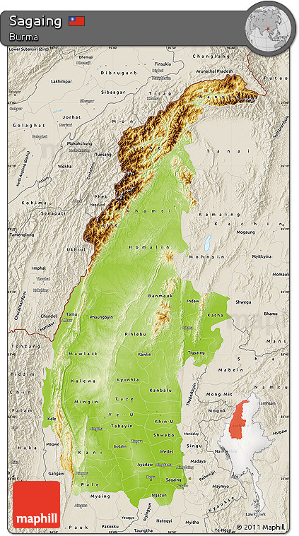 Physical Map of Sagaing, shaded relief outside