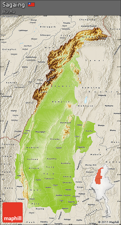 Physical Map of Sagaing, shaded relief outside
