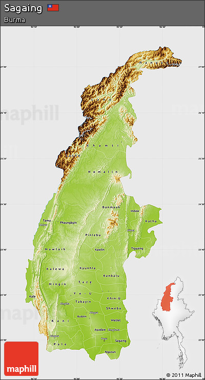 Physical Map of Sagaing, single color outside