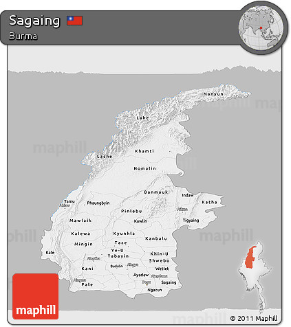 Gray Panoramic Map of Sagaing, single color outside