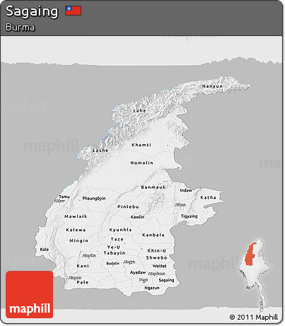 Gray Panoramic Map of Sagaing, single color outside