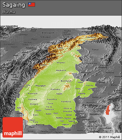 Physical Panoramic Map of Sagaing, darken, desaturated