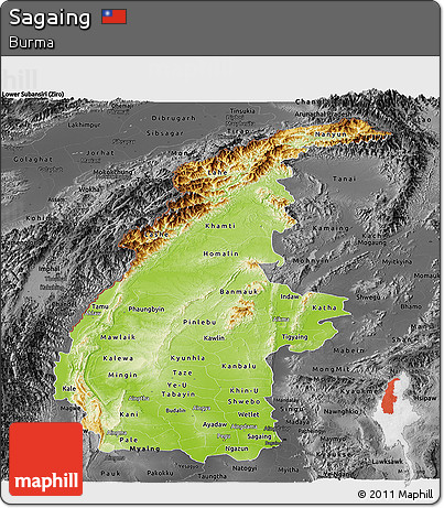 Physical Panoramic Map of Sagaing, darken, desaturated