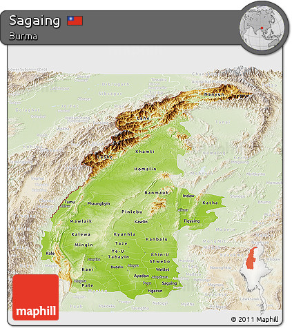 Physical Panoramic Map of Sagaing, lighten