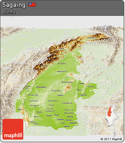 Physical Panoramic Map of Sagaing, lighten