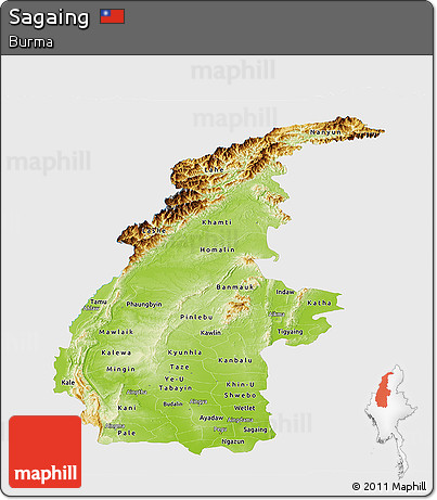 Physical Panoramic Map of Sagaing, single color outside