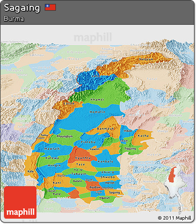 Political Panoramic Map of Sagaing, lighten