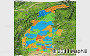 Political Panoramic Map of Sagaing, satellite outside