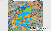 Political Panoramic Map of Sagaing, semi-desaturated