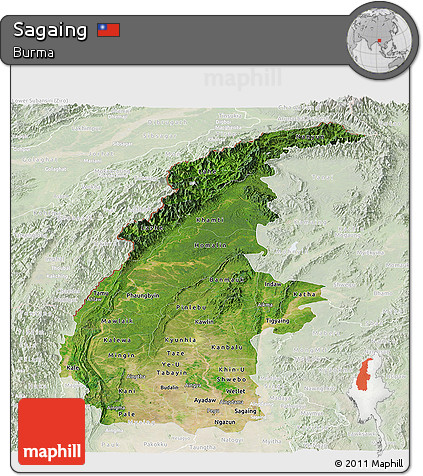 Satellite Panoramic Map of Sagaing, lighten