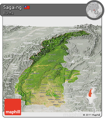 Satellite Panoramic Map of Sagaing, lighten, semi-desaturated