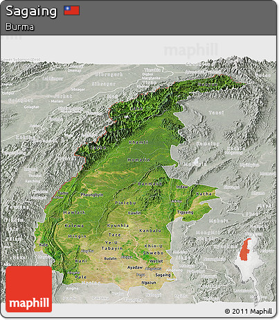 Satellite Panoramic Map of Sagaing, lighten, semi-desaturated
