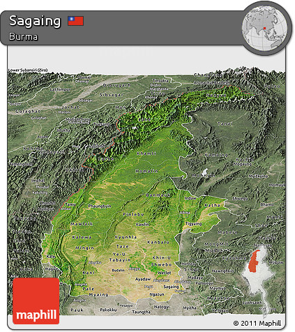 Satellite Panoramic Map of Sagaing, semi-desaturated