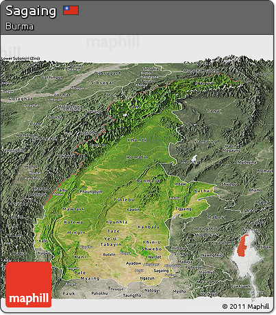 Satellite Panoramic Map of Sagaing, semi-desaturated