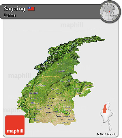 Satellite Panoramic Map of Sagaing, single color outside