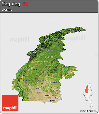 Satellite Panoramic Map of Sagaing, single color outside
