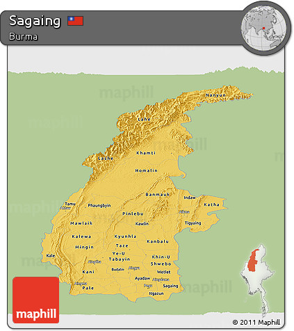 Savanna Style Panoramic Map of Sagaing, single color outside