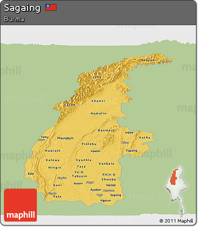 Savanna Style Panoramic Map of Sagaing, single color outside
