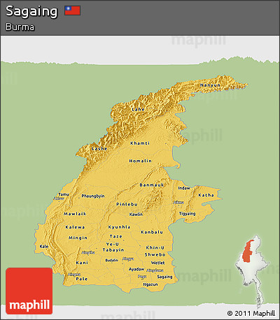Savanna Style Panoramic Map of Sagaing, single color outside