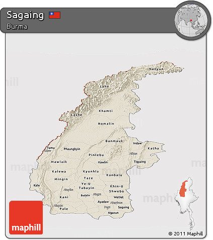 Shaded Relief Panoramic Map of Sagaing, cropped outside