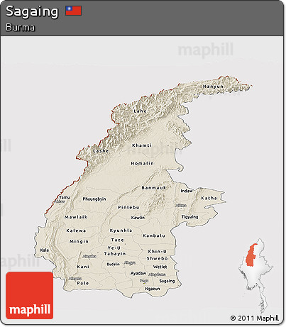 Shaded Relief Panoramic Map of Sagaing, cropped outside