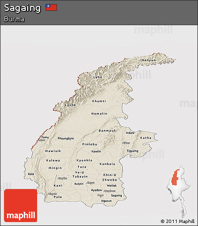 Shaded Relief Panoramic Map of Sagaing, cropped outside