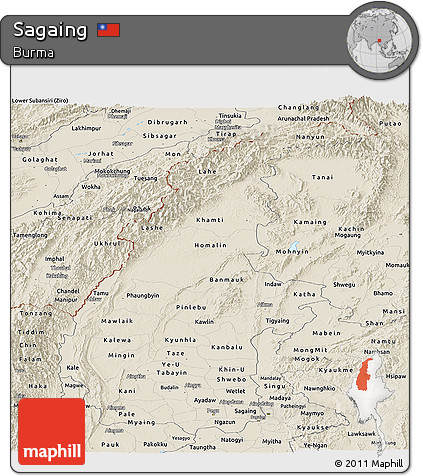 Shaded Relief Panoramic Map of Sagaing