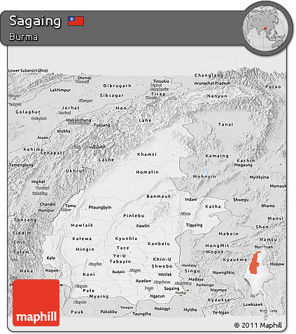 Silver Style Panoramic Map of Sagaing