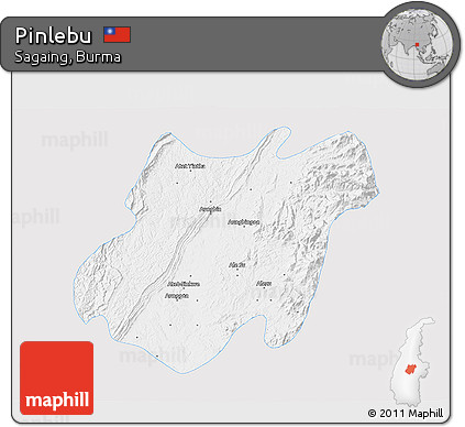 Silver Style 3D Map of Pinlebu, single color outside