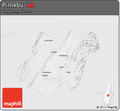 Silver Style 3D Map of Pinlebu, single color outside