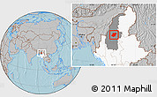Gray Location Map of Pinlebu, highlighted country, highlighted parent region, hill shading