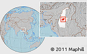 Gray Location Map of Pinlebu, highlighted parent region, hill shading