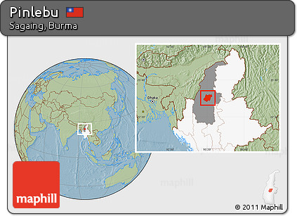 Savanna Style Location Map of Pinlebu, highlighted country, highlighted parent region, hill shading