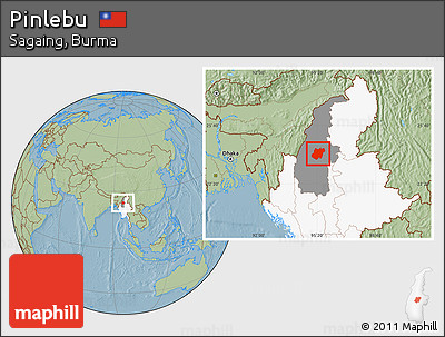 Savanna Style Location Map of Pinlebu, highlighted country, highlighted parent region, hill shading