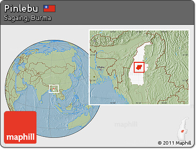 Savanna Style Location Map of Pinlebu, highlighted parent region, hill shading