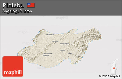 Shaded Relief Panoramic Map of Pinlebu, single color outside