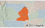 Political 3D Map of Salingyi, lighten, semi-desaturated
