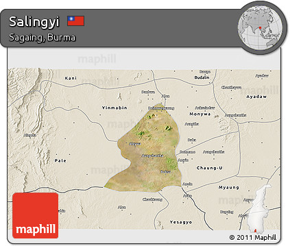 Satellite 3D Map of Salingyi, shaded relief outside