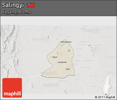 Shaded Relief 3D Map of Salingyi, lighten, semi-desaturated