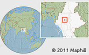 Savanna Style Location Map of Salingyi, highlighted country, hill shading