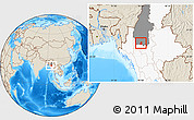 Shaded Relief Location Map of Salingyi, highlighted country, highlighted parent region