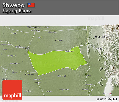 Physical 3D Map of Shwebo, semi-desaturated