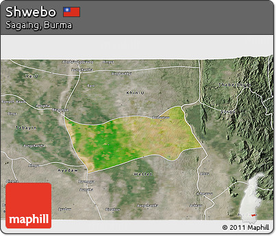 Satellite 3D Map of Shwebo, semi-desaturated