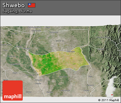 Satellite 3D Map of Shwebo, semi-desaturated