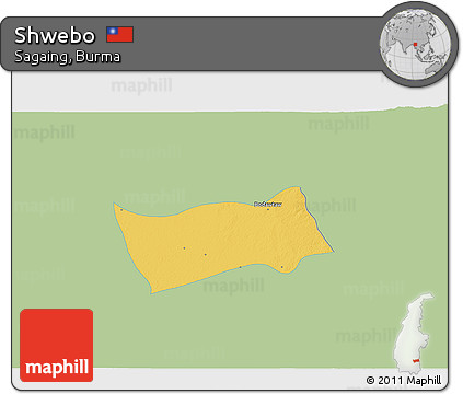 Savanna Style 3D Map of Shwebo, single color outside