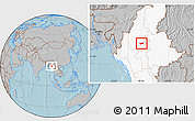 Gray Location Map of Shwebo, highlighted country, hill shading