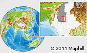 Physical Location Map of Shwebo, highlighted country, highlighted parent region