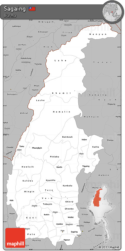 Gray Simple Map of Sagaing